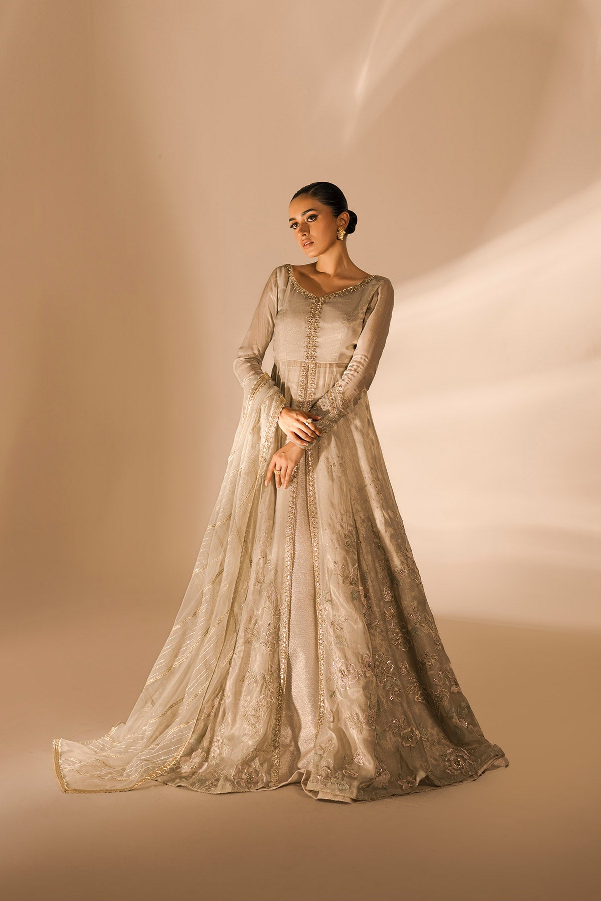 white christmas dresses Pakistani Dulha Dress in Cream Color for Wedding Online – Nameera by Farooq main image 1