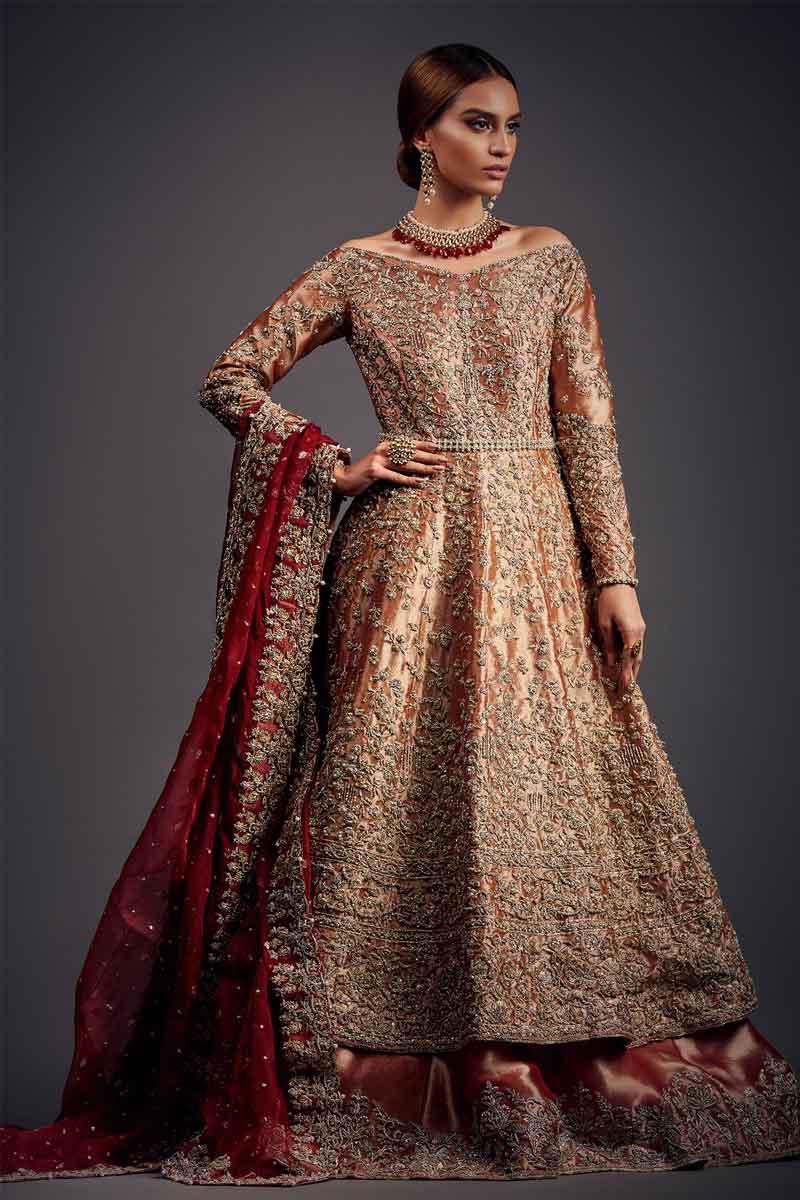 Ammara Rust Colored Bridal Pishwas with Lehenga – Zuria Dor