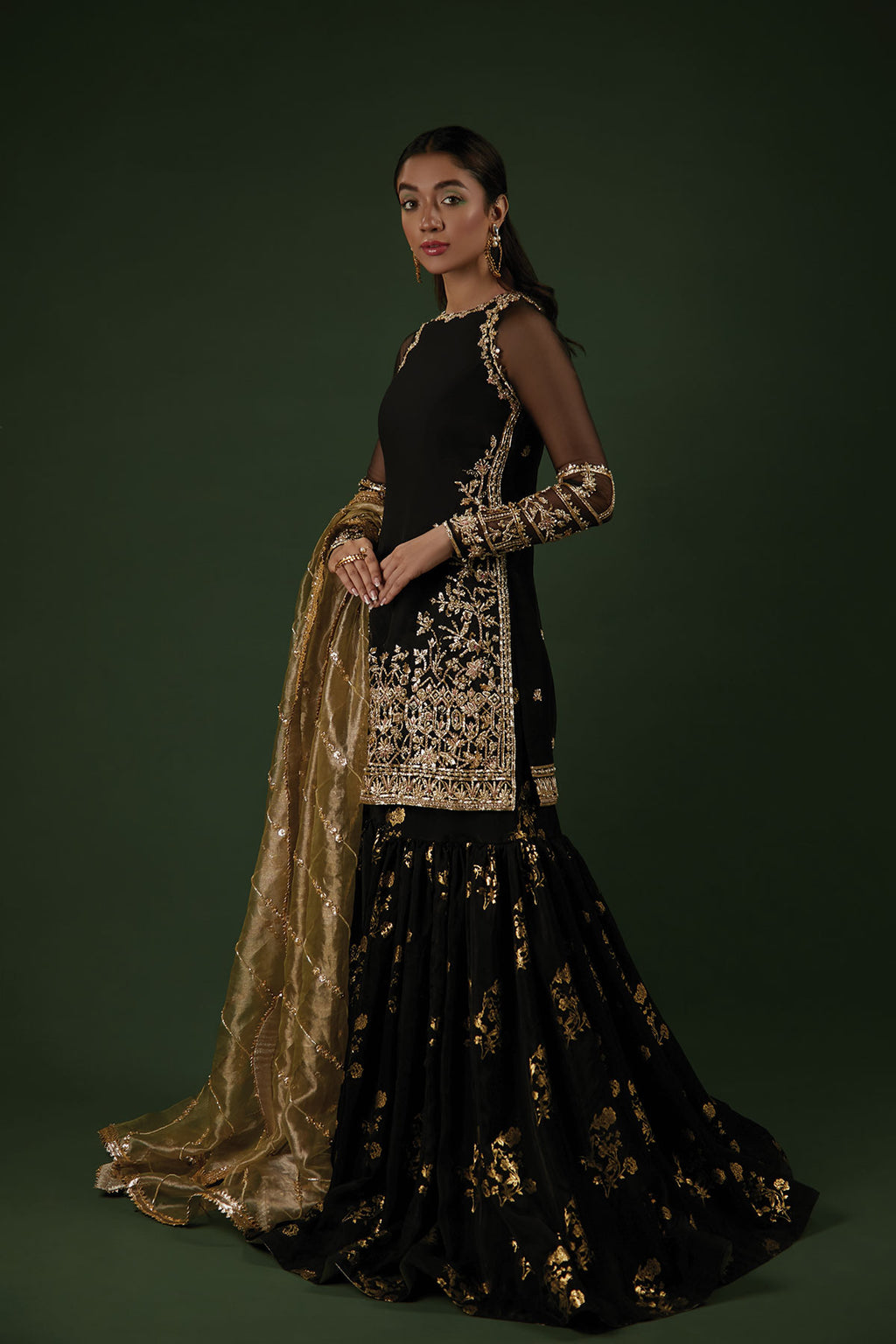 Keeva Black Embroidered Formal Gharara Dress | Zuria Dor