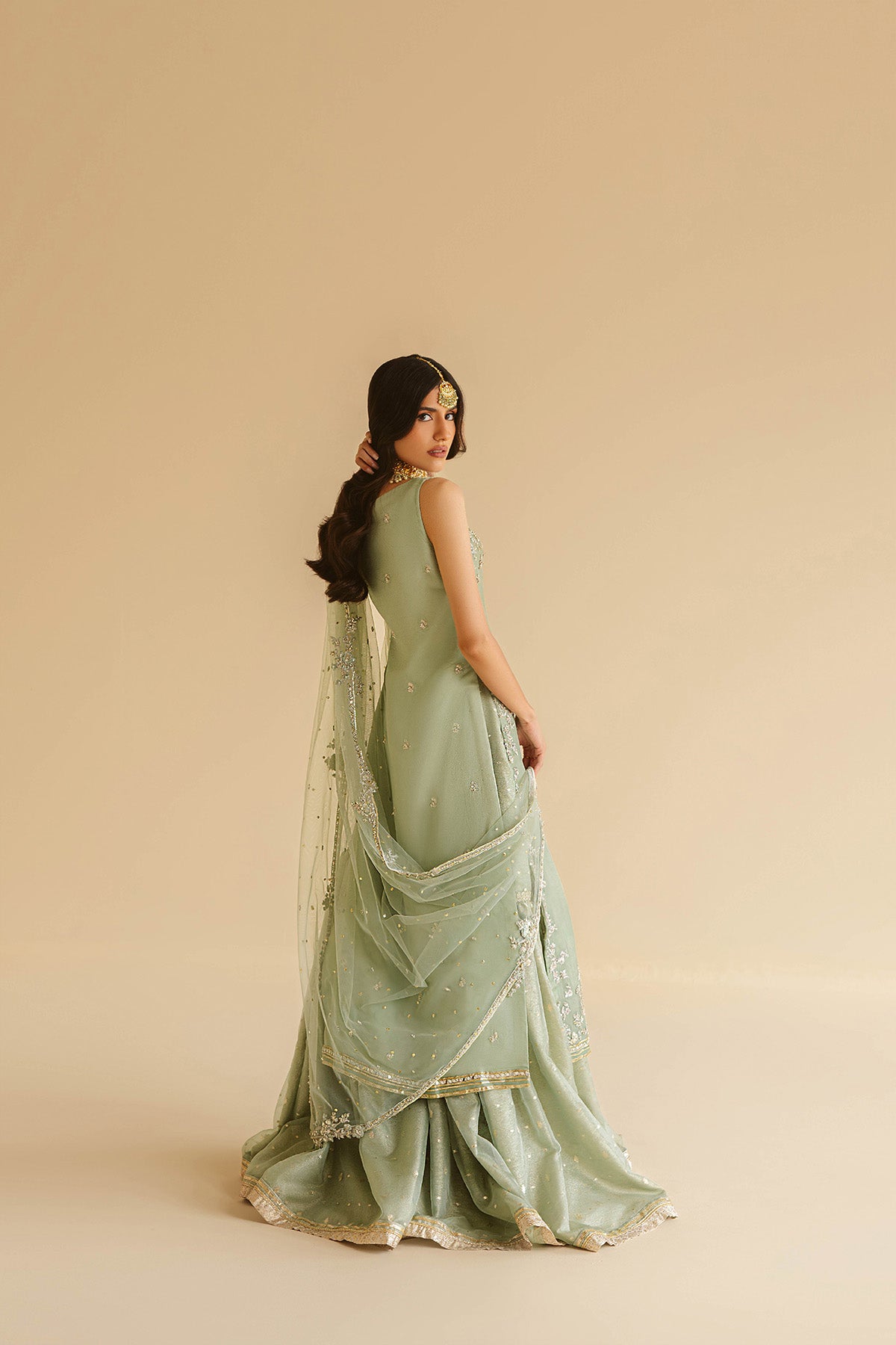 Sea Green Formal Shirt Gharara Zuria Dor