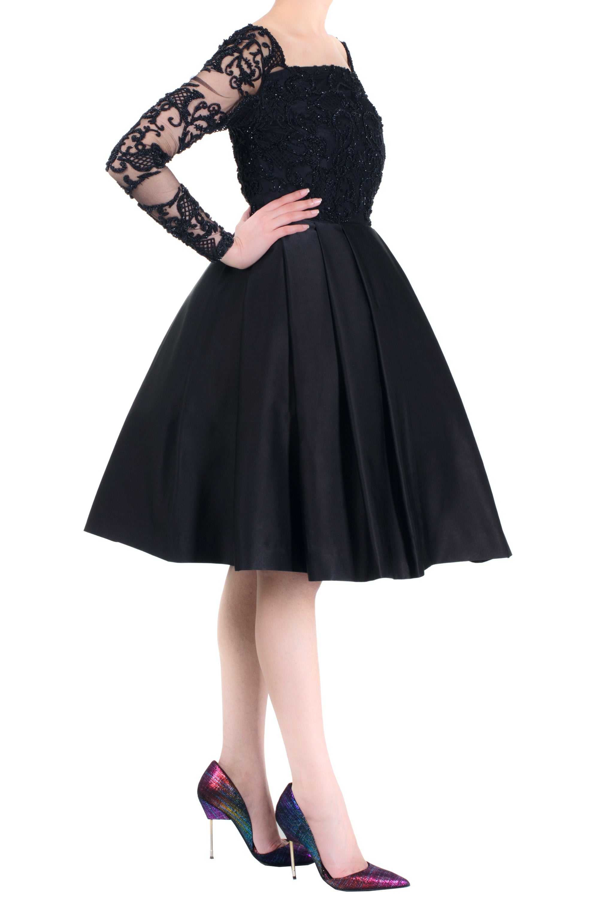 BLACK SEQUINS SHORT BALL DRESS