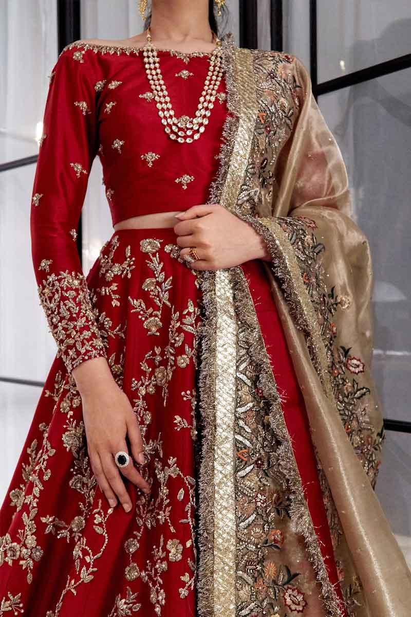 Buy Online Bridal lehenga Red and Golden Zari Work | Zardozi Fashion